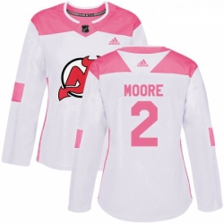 Womens Adidas New Jersey Devils 2 John Moore Authentic WhitePink Fashion NHL Jersey 