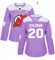 Womens Adidas New Jersey Devils 20 Blake Coleman Authentic Purple Fights Cancer Practice NHL Jersey 