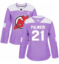 Womens Adidas New Jersey Devils 21 Kyle Palmieri Authentic Purple Fights Cancer Practice NHL Jersey 