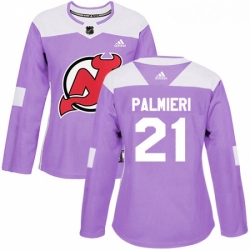 Womens Adidas New Jersey Devils 21 Kyle Palmieri Authentic Purple Fights Cancer Practice NHL Jersey 