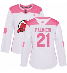 Womens Adidas New Jersey Devils 21 Kyle Palmieri Authentic WhitePink Fashion NHL Jersey 
