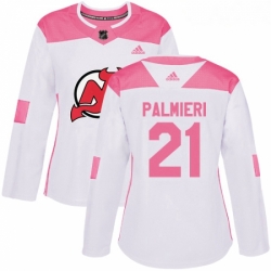Womens Adidas New Jersey Devils 21 Kyle Palmieri Authentic WhitePink Fashion NHL Jersey 