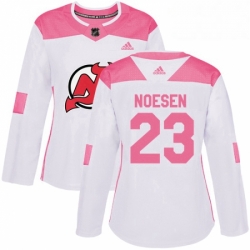 Womens Adidas New Jersey Devils 23 Stefan Noesen Authentic WhitePink Fashion NHL Jersey 