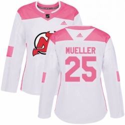 Womens Adidas New Jersey Devils 25 Mirco Mueller Authentic WhitePink Fashion NHL Jersey 