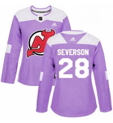 Womens Adidas New Jersey Devils 28 Damon Severson Authentic Purple Fights Cancer Practice NHL Jersey 
