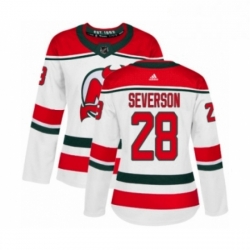 Womens Adidas New Jersey Devils 28 Damon Severson Authentic White Alternate NHL Jersey 