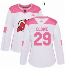 Womens Adidas New Jersey Devils 29 Ryane Clowe Authentic WhitePink Fashion NHL Jersey 