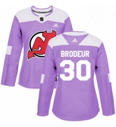 Womens Adidas New Jersey Devils 30 Martin Brodeur Authentic Purple Fights Cancer Practice NHL Jersey 
