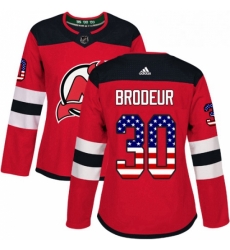 Womens Adidas New Jersey Devils 30 Martin Brodeur Authentic Red USA Flag Fashion NHL Jersey 