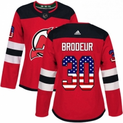 Womens Adidas New Jersey Devils 30 Martin Brodeur Authentic Red USA Flag Fashion NHL Jersey 