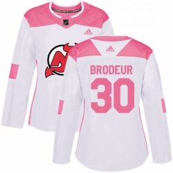 Womens Adidas New Jersey Devils 30 Martin Brodeur Authentic WhitePink Fashion NHL Jersey 
