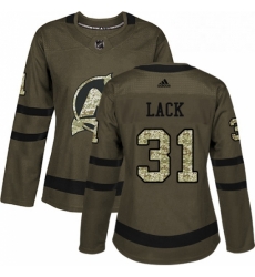Womens Adidas New Jersey Devils 31 Eddie Lack Authentic Green Salute to Service NHL Jersey 