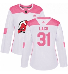 Womens Adidas New Jersey Devils 31 Eddie Lack Authentic White Pink Fashion NHL Jersey 
