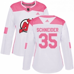 Womens Adidas New Jersey Devils 35 Cory Schneider Authentic WhitePink Fashion NHL Jersey 