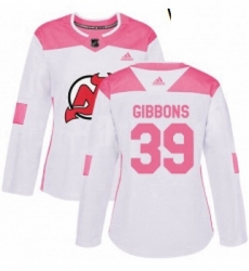 Womens Adidas New Jersey Devils 39 Brian Gibbons Authentic WhitePink Fashion NHL Jersey 