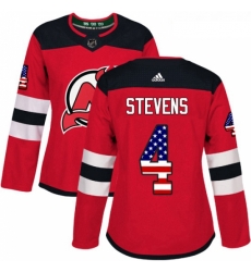 Womens Adidas New Jersey Devils 4 Scott Stevens Authentic Red USA Flag Fashion NHL Jersey 