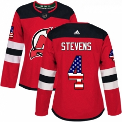 Womens Adidas New Jersey Devils 4 Scott Stevens Authentic Red USA Flag Fashion NHL Jersey 