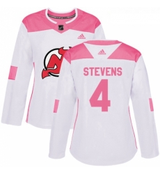 Womens Adidas New Jersey Devils 4 Scott Stevens Authentic WhitePink Fashion NHL Jersey 