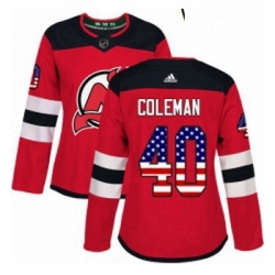 Womens Adidas New Jersey Devils 40 Blake Coleman Authentic Red USA Flag Fashion NHL Jersey 