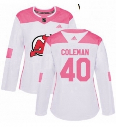 Womens Adidas New Jersey Devils 40 Blake Coleman Authentic WhitePink Fashion NHL Jersey 