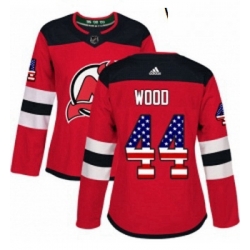 Womens Adidas New Jersey Devils 44 Miles Wood Authentic Red USA Flag Fashion NHL Jersey 