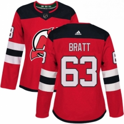 Womens Adidas New Jersey Devils 63 Jesper Bratt Authentic Red Home NHL Jersey 
