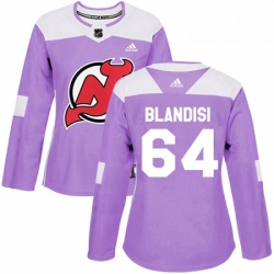 Womens Adidas New Jersey Devils 64 Joseph Blandisi Authentic Purple Fights Cancer Practice NHL Jersey 