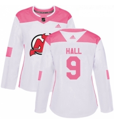Womens Adidas New Jersey Devils 9 Taylor Hall Authentic WhitePink Fashion NHL Jersey 