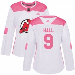 Womens Adidas New Jersey Devils 9 Taylor Hall Authentic WhitePink Fashion NHL Jersey 