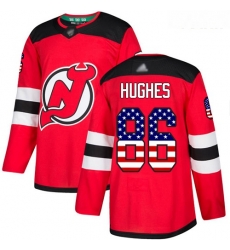 Devils #86 Jack Hughes Red Home Authentic USA Flag Stitched Youth Hockey Jersey