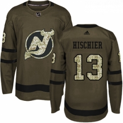 Youth Adidas New Jersey Devils 13 Nico Hischier Authentic Green Salute to Service NHL Jersey 