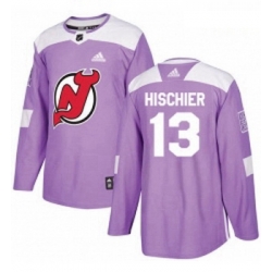 Youth Adidas New Jersey Devils 13 Nico Hischier Authentic Purple Fights Cancer Practice NHL Jersey 