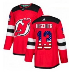Youth Adidas New Jersey Devils 13 Nico Hischier Authentic Red USA Flag Fashion NHL Jersey 