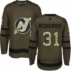 Youth Adidas New Jersey Devils 31 Scott Wedgewood Authentic Green Salute to Service NHL Jersey 