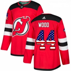 Youth Adidas New Jersey Devils 44 Miles Wood Authentic Red USA Flag Fashion NHL Jersey 
