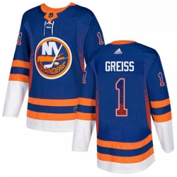 Mens Adidas New York Islanders 1 Thomas Greiss Authentic Royal Blue Drift Fashion NHL Jersey 