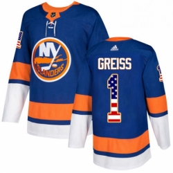 Mens Adidas New York Islanders 1 Thomas Greiss Authentic Royal Blue USA Flag Fashion NHL Jersey 