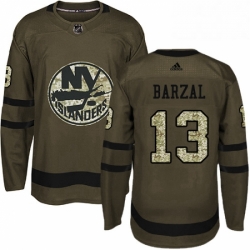 Mens Adidas New York Islanders 13 Mathew Barzal Authentic Green Salute to Service NHL Jersey 