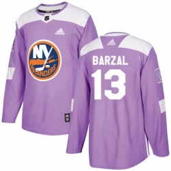 Mens Adidas New York Islanders 13 Mathew Barzal Authentic Purple Fights Cancer Practice NHL Jersey 