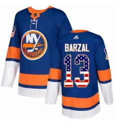 Mens Adidas New York Islanders 13 Mathew Barzal Authentic Royal Blue USA Flag Fashion NHL Jersey 