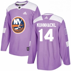 Mens Adidas New York Islanders 14 Tom Kuhnhackl Authentic Purple Fights Cancer Practice NHL Jersey 