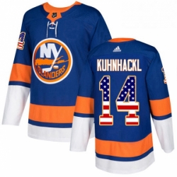 Mens Adidas New York Islanders 14 Tom Kuhnhackl Authentic Royal Blue USA Flag Fashion NHL Jersey 