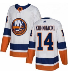 Mens Adidas New York Islanders 14 Tom Kuhnhackl Authentic White Away NHL Jersey 