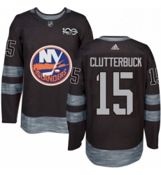 Mens Adidas New York Islanders 15 Cal Clutterbuck Authentic Black 1917 2017 100th Anniversary NHL Jersey 