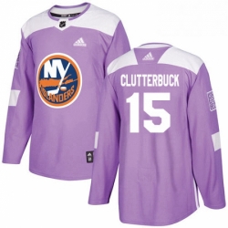 Mens Adidas New York Islanders 15 Cal Clutterbuck Authentic Purple Fights Cancer Practice NHL Jersey 