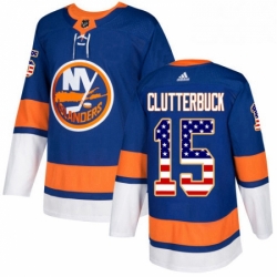 Mens Adidas New York Islanders 15 Cal Clutterbuck Authentic Royal Blue USA Flag Fashion NHL Jersey 