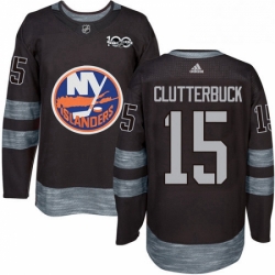 Mens Adidas New York Islanders 15 Cal Clutterbuck Premier Black 1917 2017 100th Anniversary NHL Jersey 