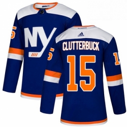 Mens Adidas New York Islanders 15 Cal Clutterbuck Premier Blue Alternate NHL Jersey 