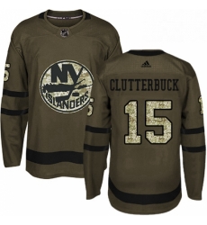 Mens Adidas New York Islanders 15 Cal Clutterbuck Premier Green Salute to Service NHL Jersey 