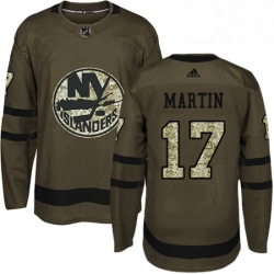 Mens Adidas New York Islanders 17 Matt Martin Authentic Green Salute to Service NHL Jersey 